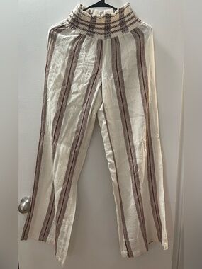Sincerely Jules Cream Pants with Brown Vertical Stripes